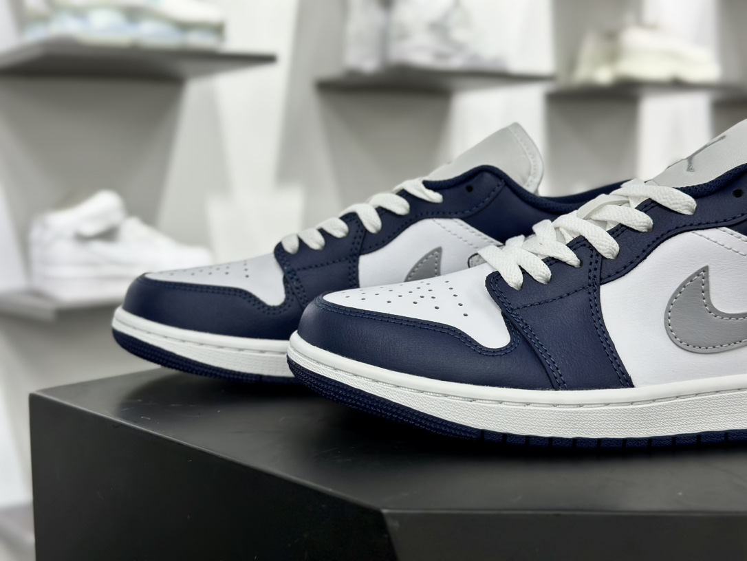 耐克Nike Air Jordan 1 Low”Midnight Navy Grey White”AJ1乔丹一代低帮篮球鞋“皮革海军蓝白灰”553558-141