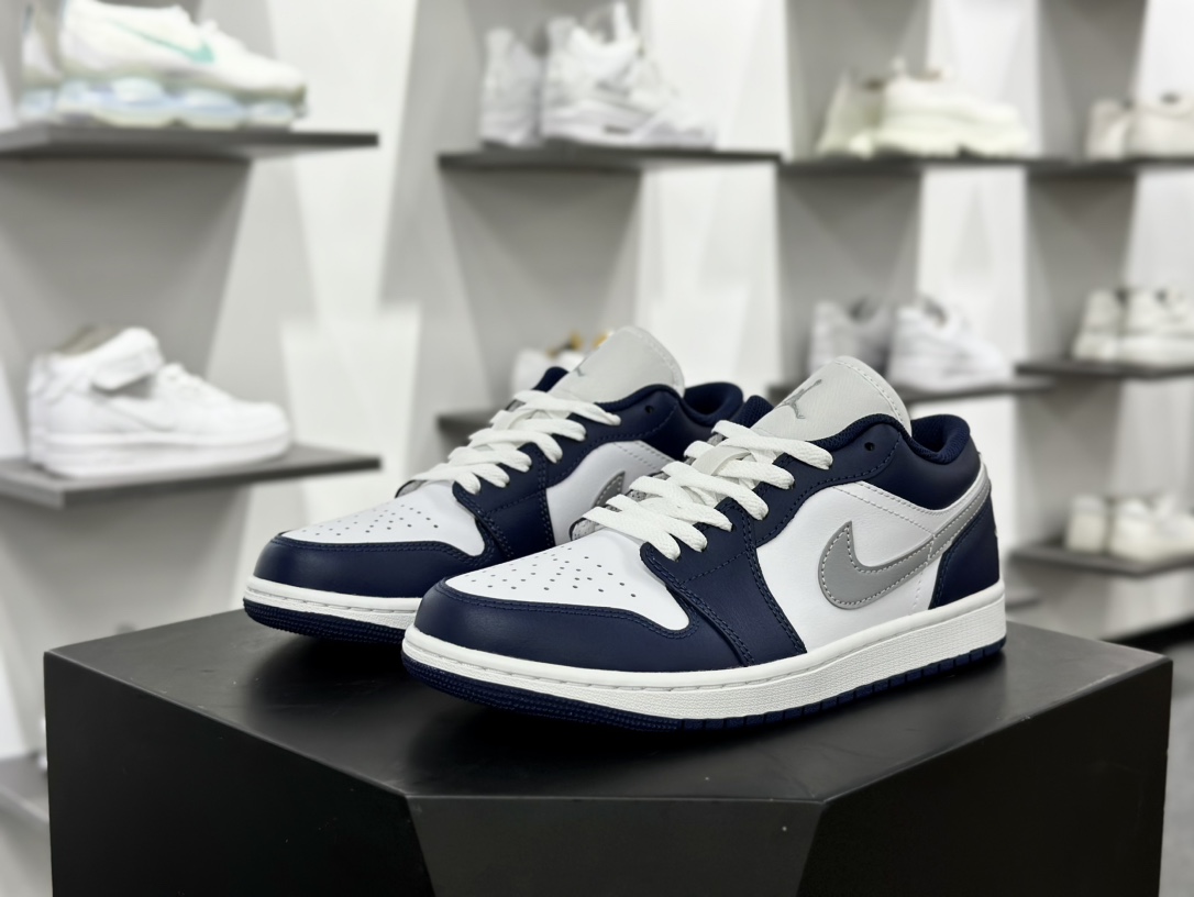 耐克Nike Air Jordan 1 Low”Midnight Navy Grey White”AJ1乔丹一代低帮篮球鞋“皮革海军蓝白灰”553558-141