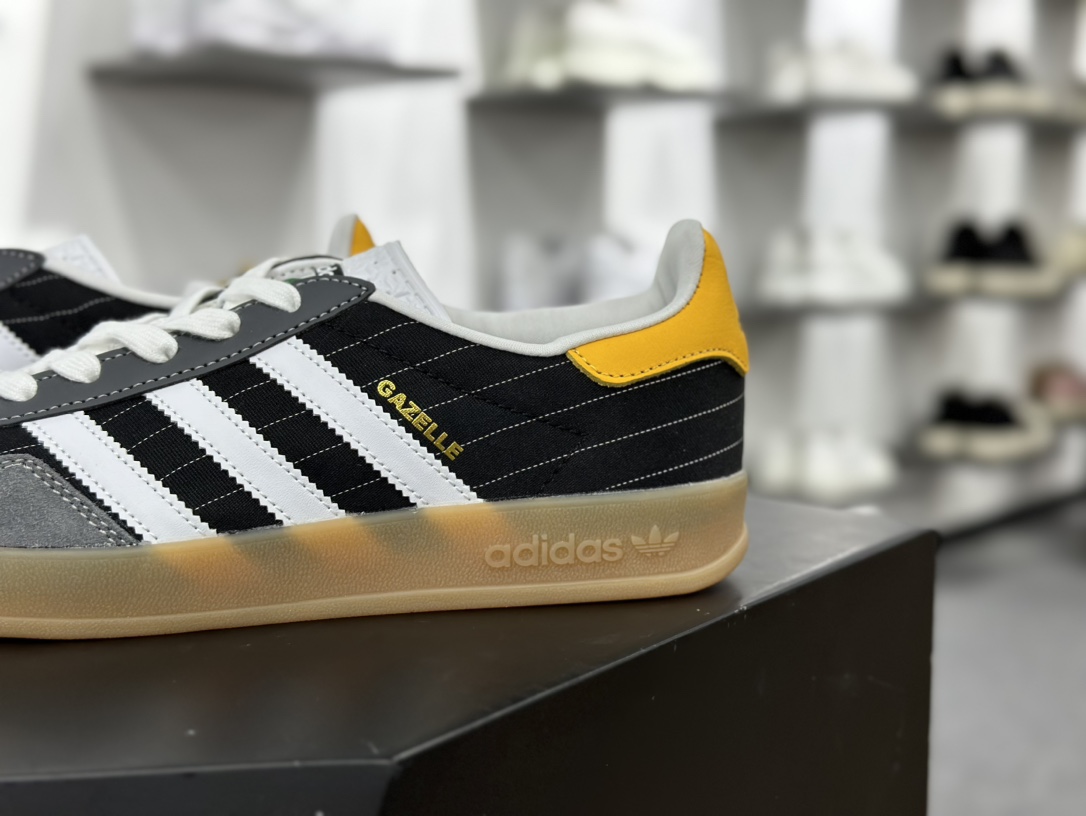 阿迪达斯Adidas Gazelle Indoor Trainers”Olympic Black”羚羊板鞋“奥运条纹黑灰白黄生胶底”IF9642