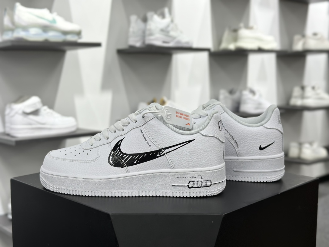 耐克Nike Air Force 1 '07 Low”Sketch/White Black”空军一号板鞋“皮革白黑手稿涂鸦钩子”CW7581-101