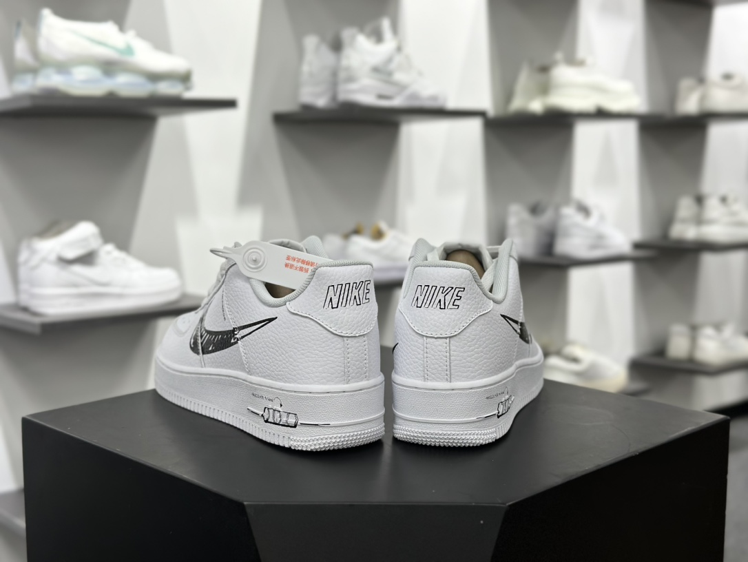 耐克Nike Air Force 1 '07 Low”Sketch/White Black”空军一号板鞋“皮革白黑手稿涂鸦钩子”CW7581-101