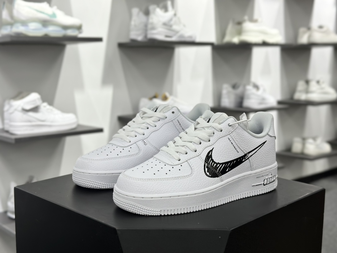 耐克Nike Air Force 1 '07 Low”Sketch/White Black”空军一号板鞋“皮革白黑手稿涂鸦钩子”CW7581-101