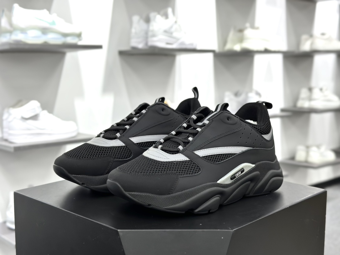 Dior Homme B22 Trainer Sneaker系列复古厚底老爹风休闲运动慢跑鞋“黑武士黑银”3SN231ZNG_H969