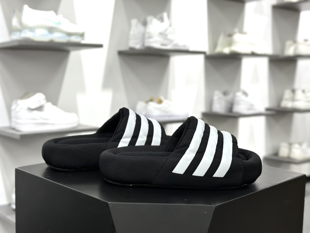 三叶草Adidas Originals Adilette Slide 2024”Black/White”运动拖鞋“皮革黑白云朵”IF9263