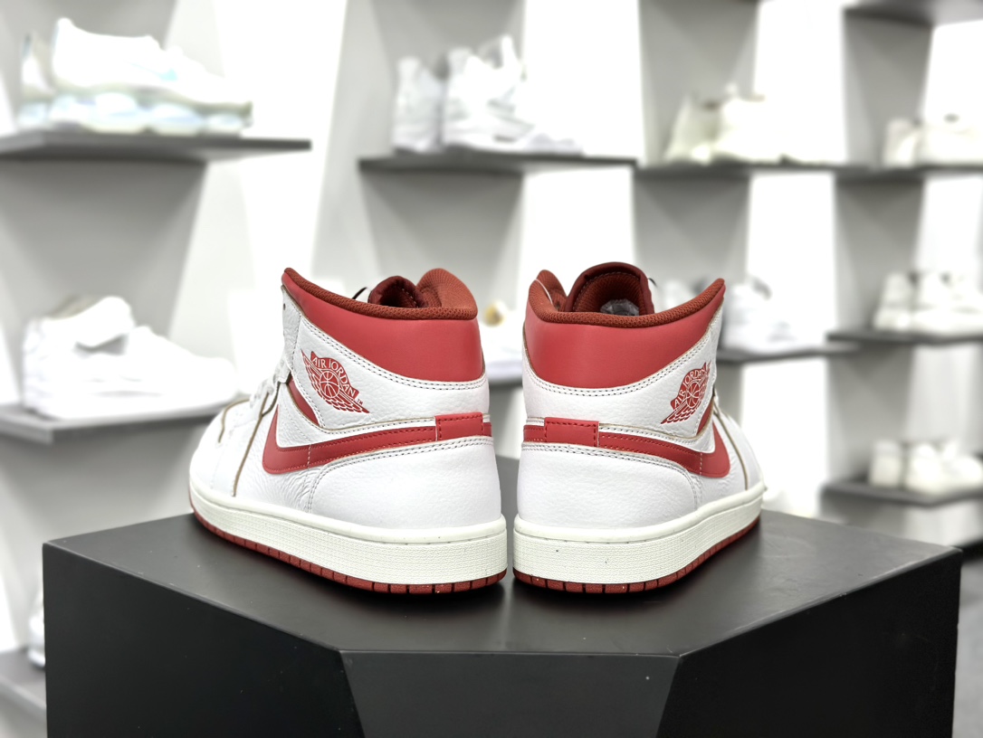 耐克Nike Air Jordan 1 Mid”Dune Red”AJ1乔丹一代中帮经典复古文化休闲运动篮球鞋“皮革白沙丘红”FJ3458-160