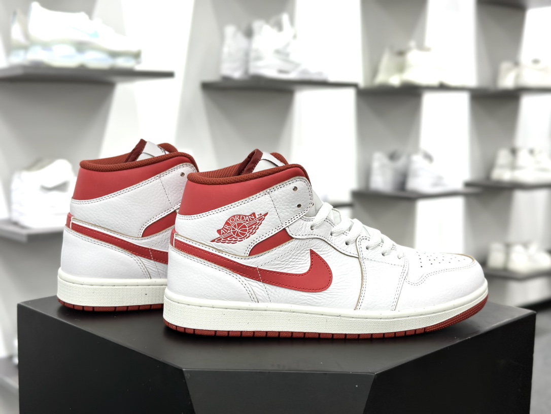 耐克Nike Air Jordan 1 Mid”Dune Red”AJ1乔丹一代中帮经典复古文化休闲运动篮球鞋“皮革白沙丘红”FJ3458-160