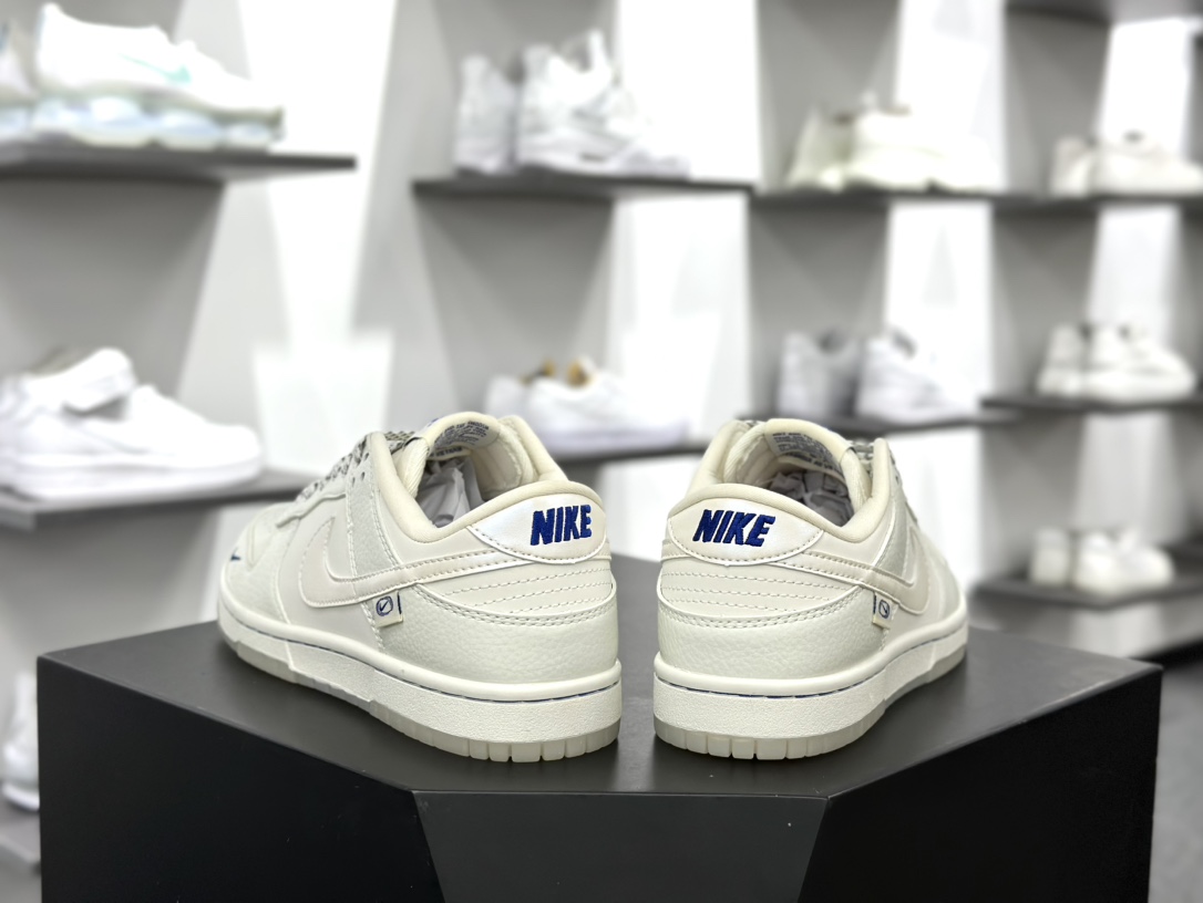 耐克Nike By You SB Dunk Low Retro 扣篮系列低帮滑板板鞋“皮革米白珠光宝蓝小钩”KXB3802-346