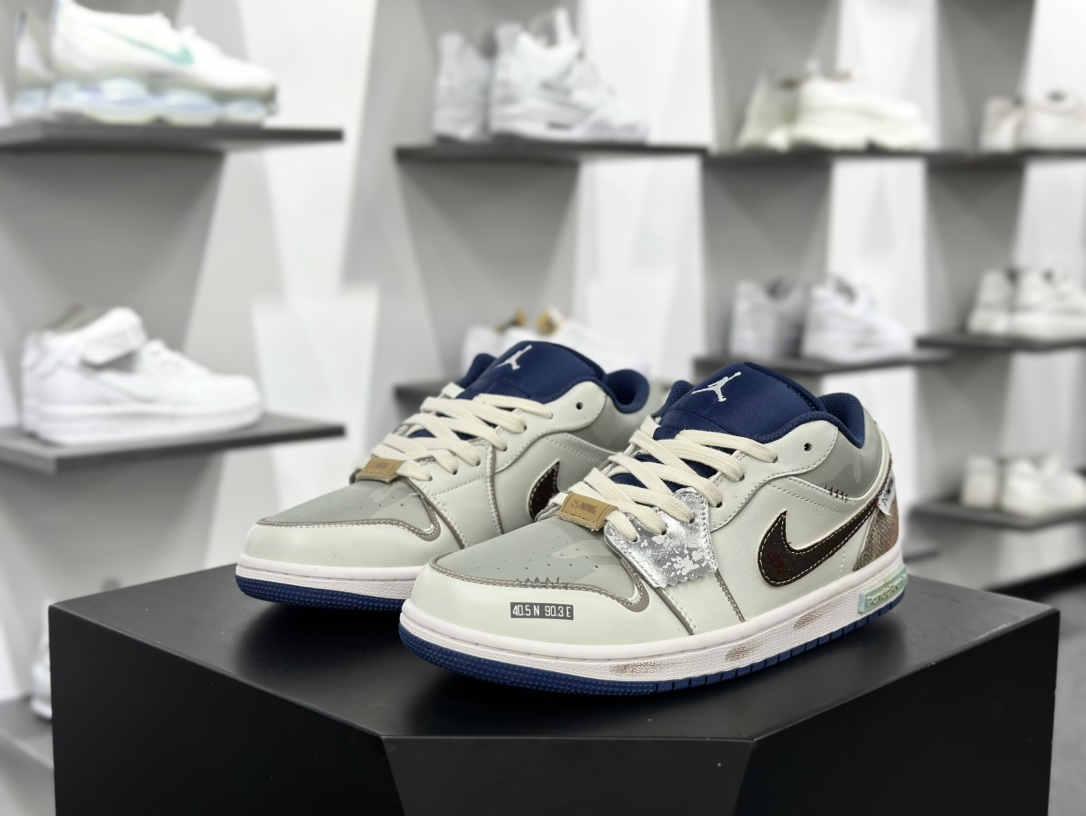 耐克Nike Air Jordan 1 Low”Wave Treading”AJ1乔丹一代低帮篮球鞋“米白蓝棕踏浪涂鸦”553558-414