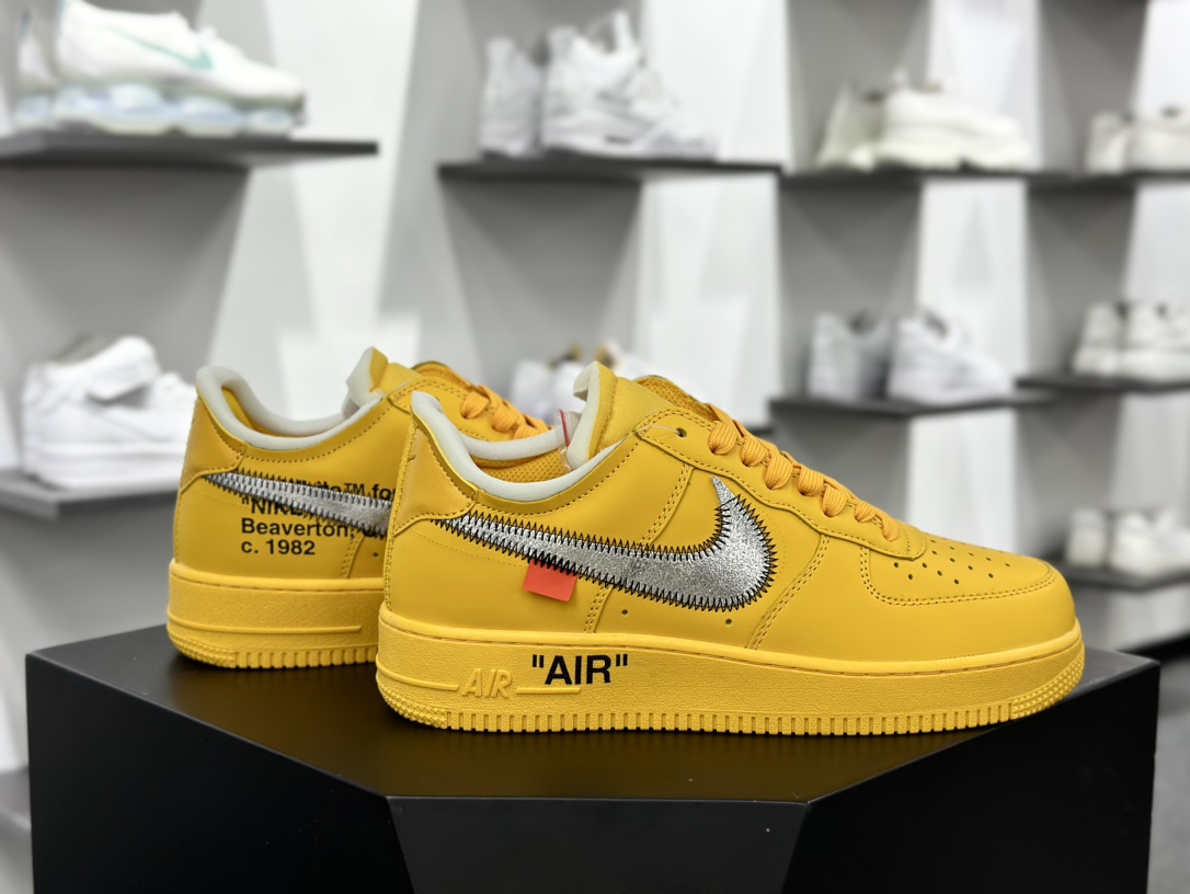 Off-White x Nike Air Force 1 Low’07”University Gold/Metallic Silver”空军一号板鞋“OW大学金银钩”DD1876-700