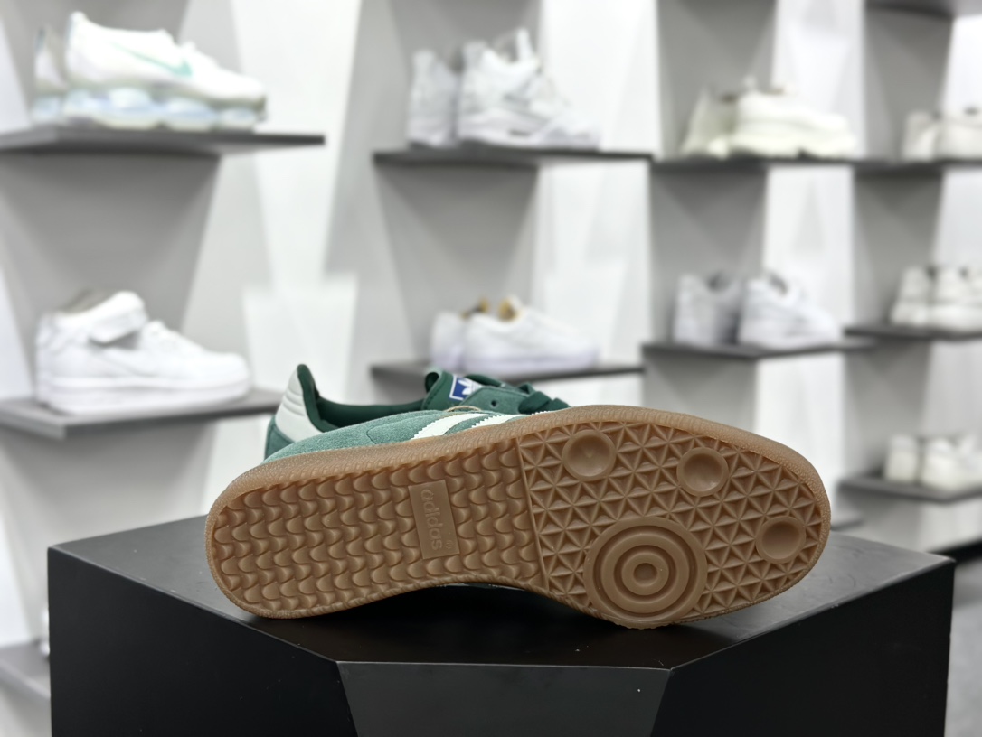 三叶草Adidas Originals Samba OG”Chalk Green”桑巴舞低帮休闲运动板鞋“翻毛绿深灰白生胶底”ID2054