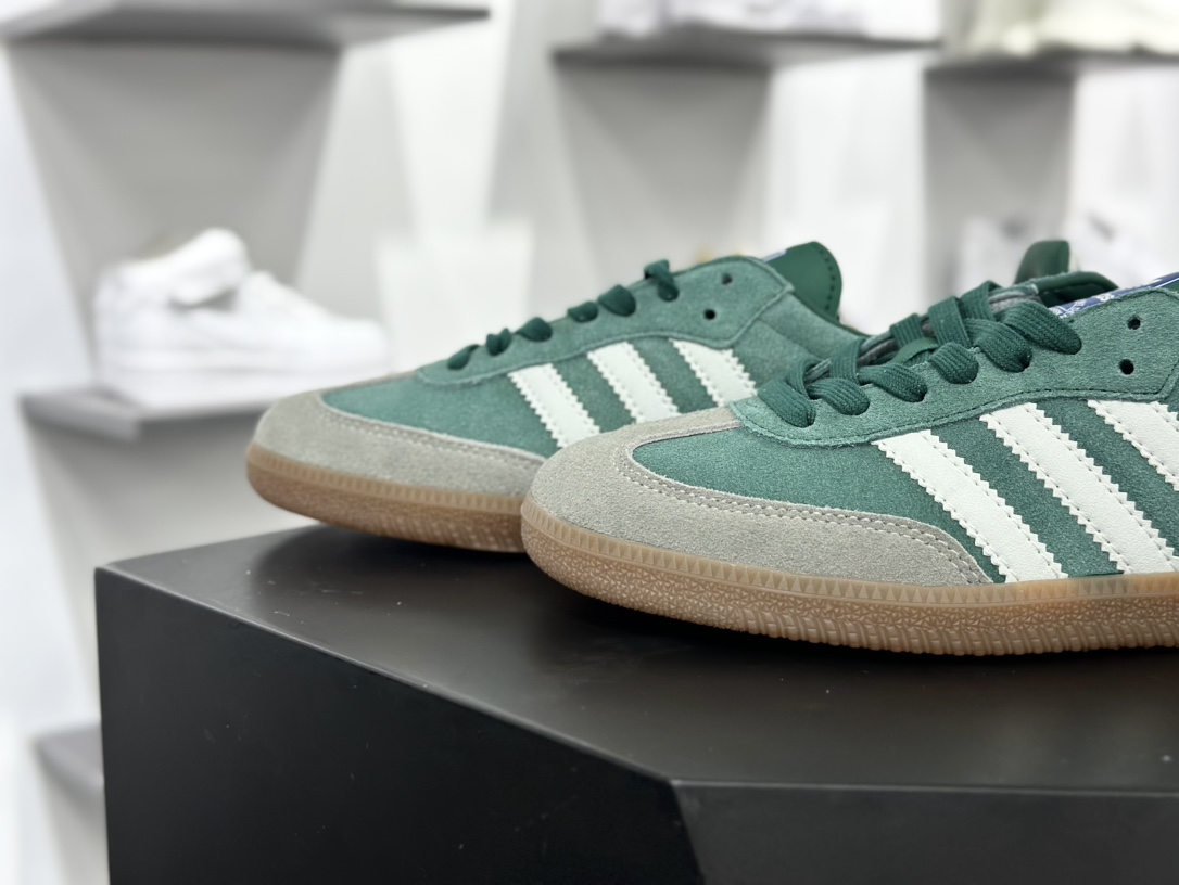 三叶草Adidas Originals Samba OG”Chalk Green”桑巴舞低帮休闲运动板鞋“翻毛绿深灰白生胶底”ID2054