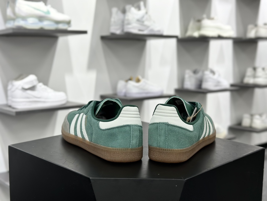 三叶草Adidas Originals Samba OG”Chalk Green”桑巴舞低帮休闲运动板鞋“翻毛绿深灰白生胶底”ID2054