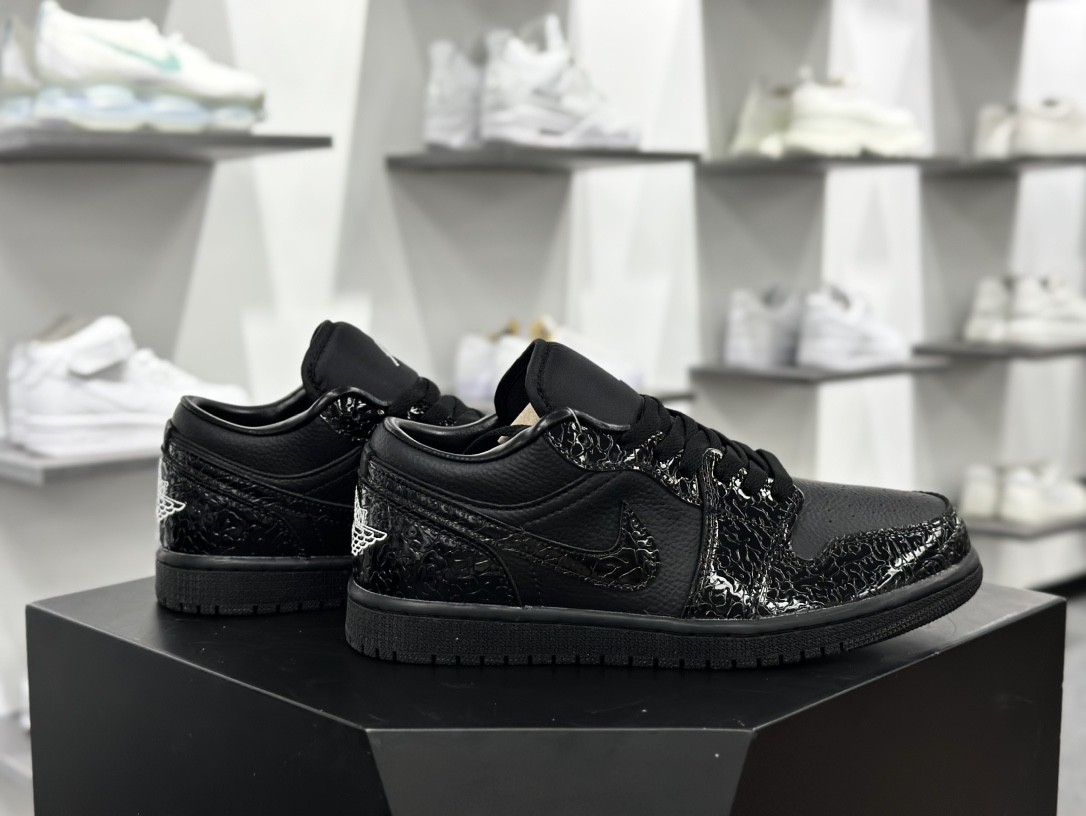 耐克Nike Air Jordan 1 Low”Black Patent”AJ1乔丹一代低帮篮球鞋“亮黑漆皮鳄鱼纹”HJ7743-010