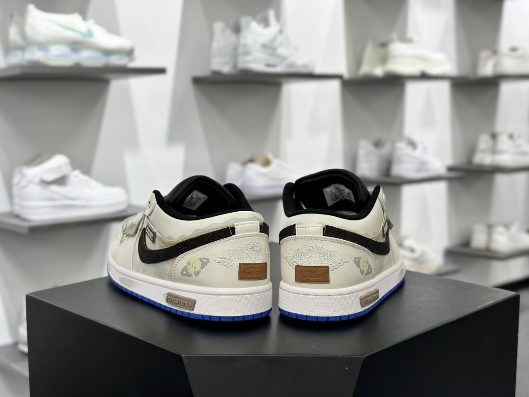 耐克Nike Air Jordan 1 Low”No man's land”AJ1乔丹一代低帮篮球鞋“白黑蓝无人区涂鸦”553558-140