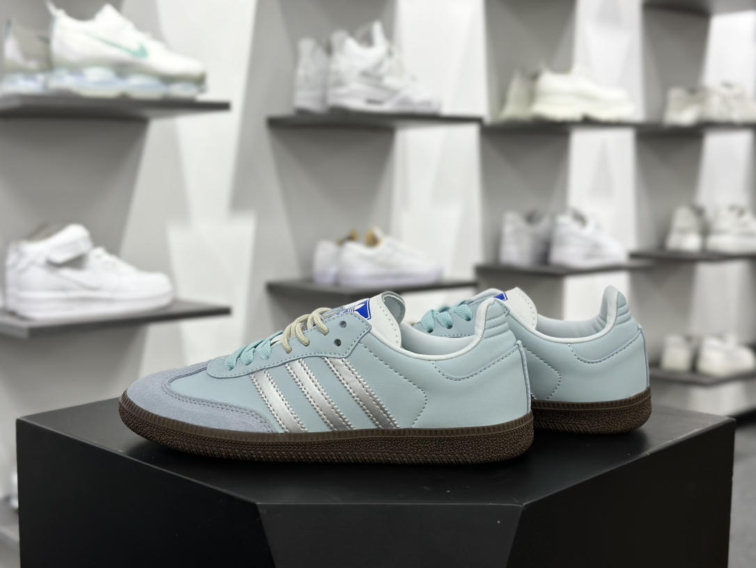 三叶草Adidas Wmns Originals Samba OG 桑巴舞系列低帮休闲运动板鞋“薄荷绿银芭蕾风”B75860