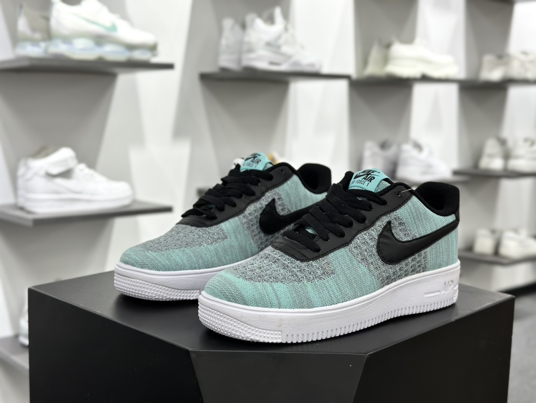 耐克Nike Air Force 1 Low Flyknit”Hyper Jade/White/Black”2.0代空军一号板鞋“针织月绿黑”CI0051-600