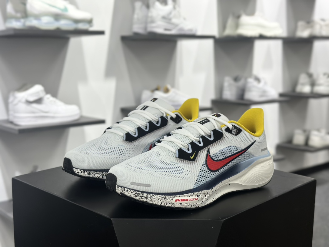 耐克Nike Air Zoom Pegasus 41 Premium”White/Psychic Blue”41代休闲运动慢跑鞋“网织黄红藏蓝泼墨”HJ9068-100