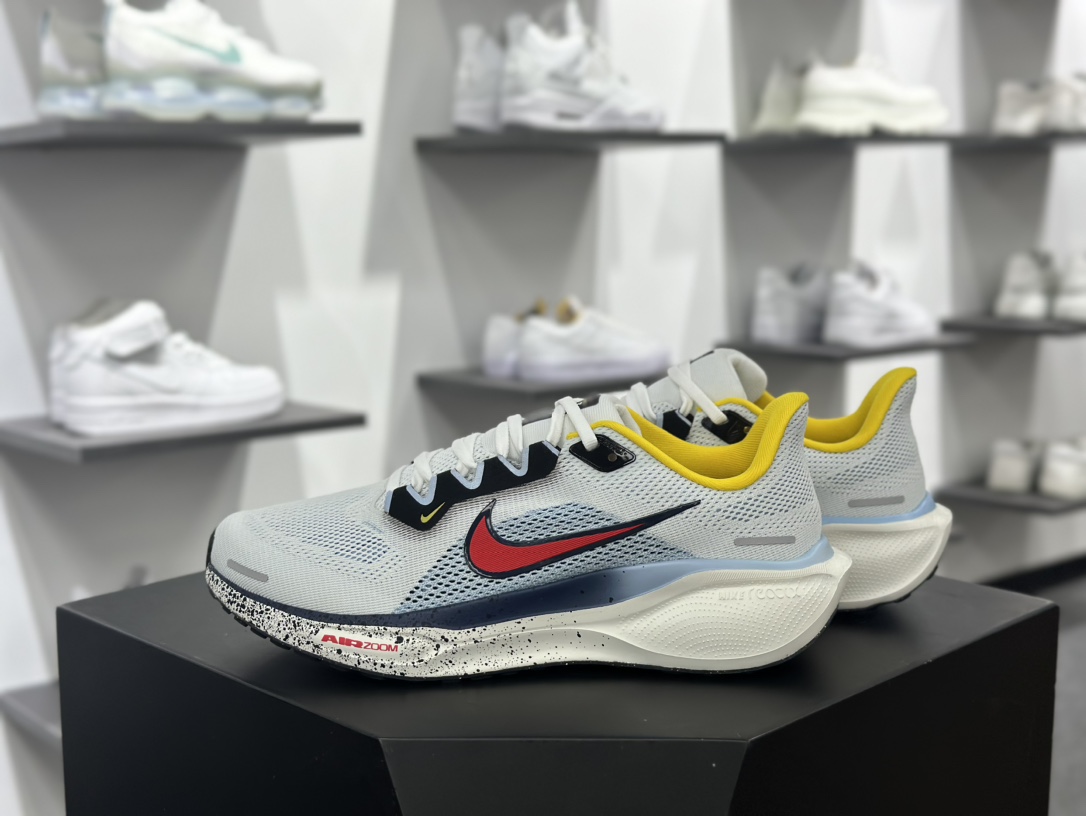 耐克Nike Air Zoom Pegasus 41 Premium”White/Psychic Blue”41代休闲运动慢跑鞋“网织黄红藏蓝泼墨”HJ9068-100