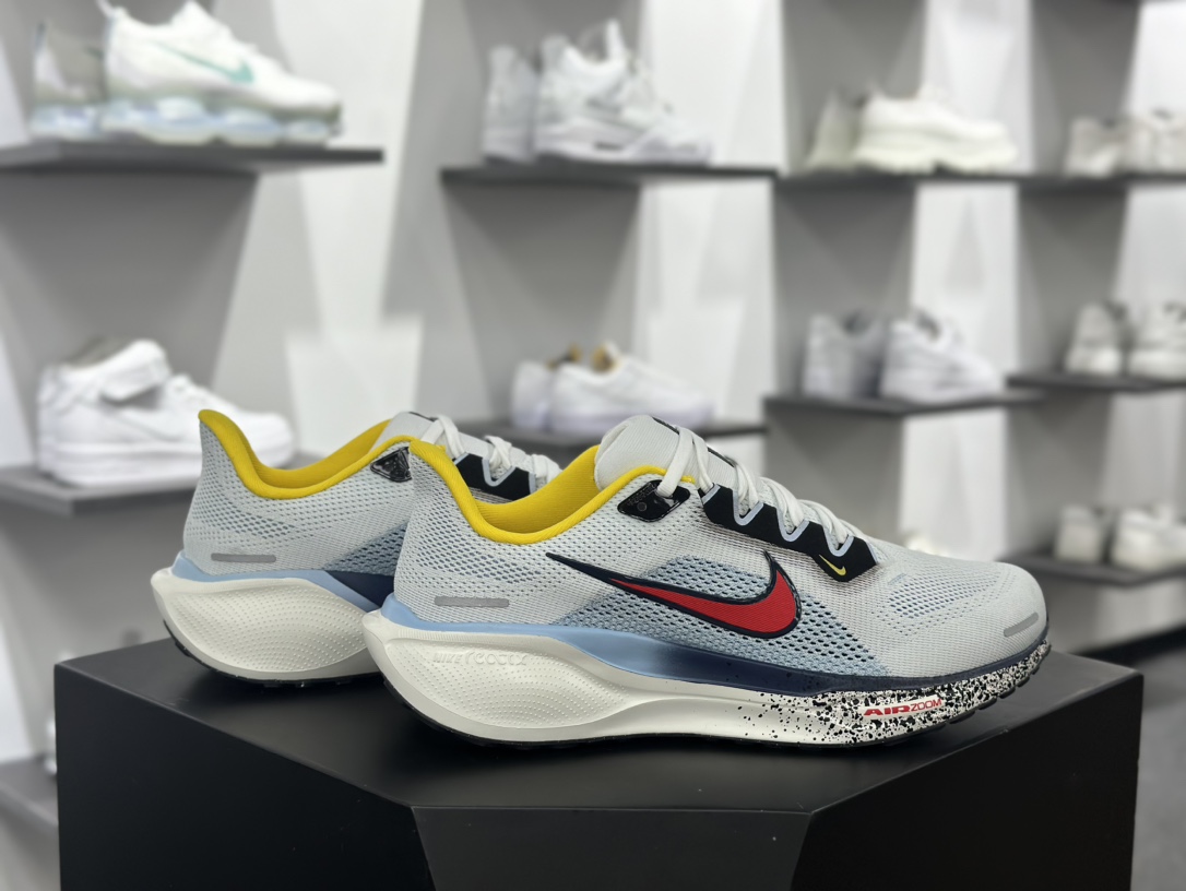 耐克Nike Air Zoom Pegasus 41 Premium”White/Psychic Blue”41代休闲运动慢跑鞋“网织黄红藏蓝泼墨”HJ9068-100