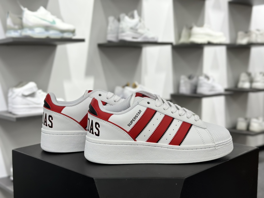 三叶草Adidas Originals Superstar XLG 贝壳头系列低帮运动板鞋“皮革白红黑字母LOGO”IF6144