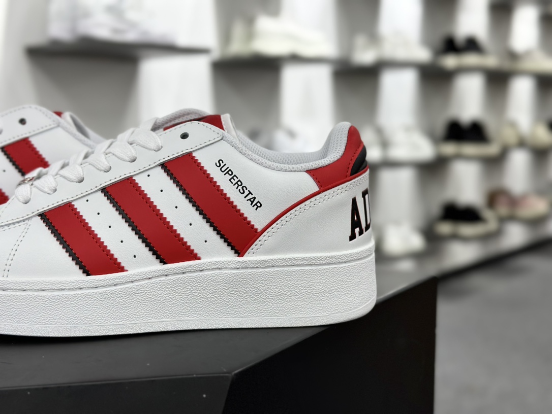 三叶草Adidas Originals Superstar XLG 贝壳头系列低帮运动板鞋“皮革白红黑字母LOGO”IF6144