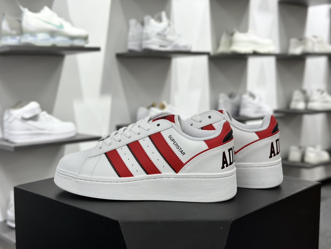 三叶草Adidas Originals Superstar XLG 贝壳头系列低帮运动板鞋“皮革白红黑字母LOGO”IF6144