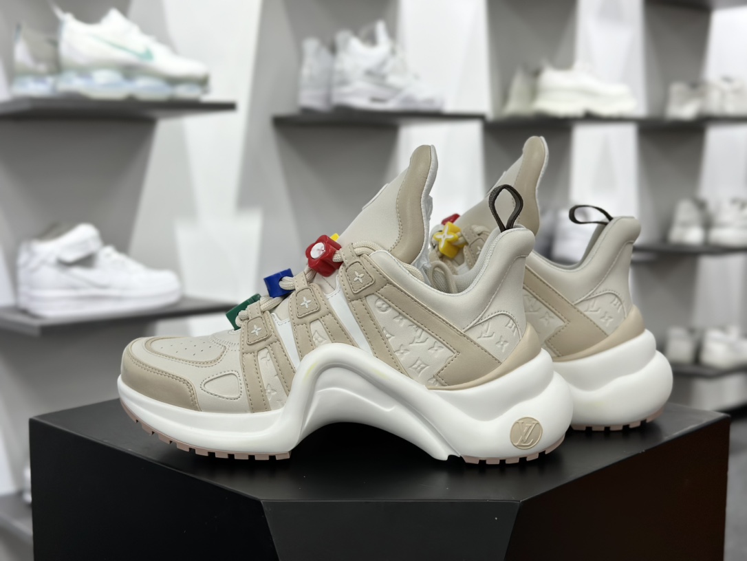 LV路易威登Louis Vuitton Archlight Sneakers 探视系列低帮老爹风休闲运动鞋“浅卡其压纹LV彩色老花串珠”1AD27L