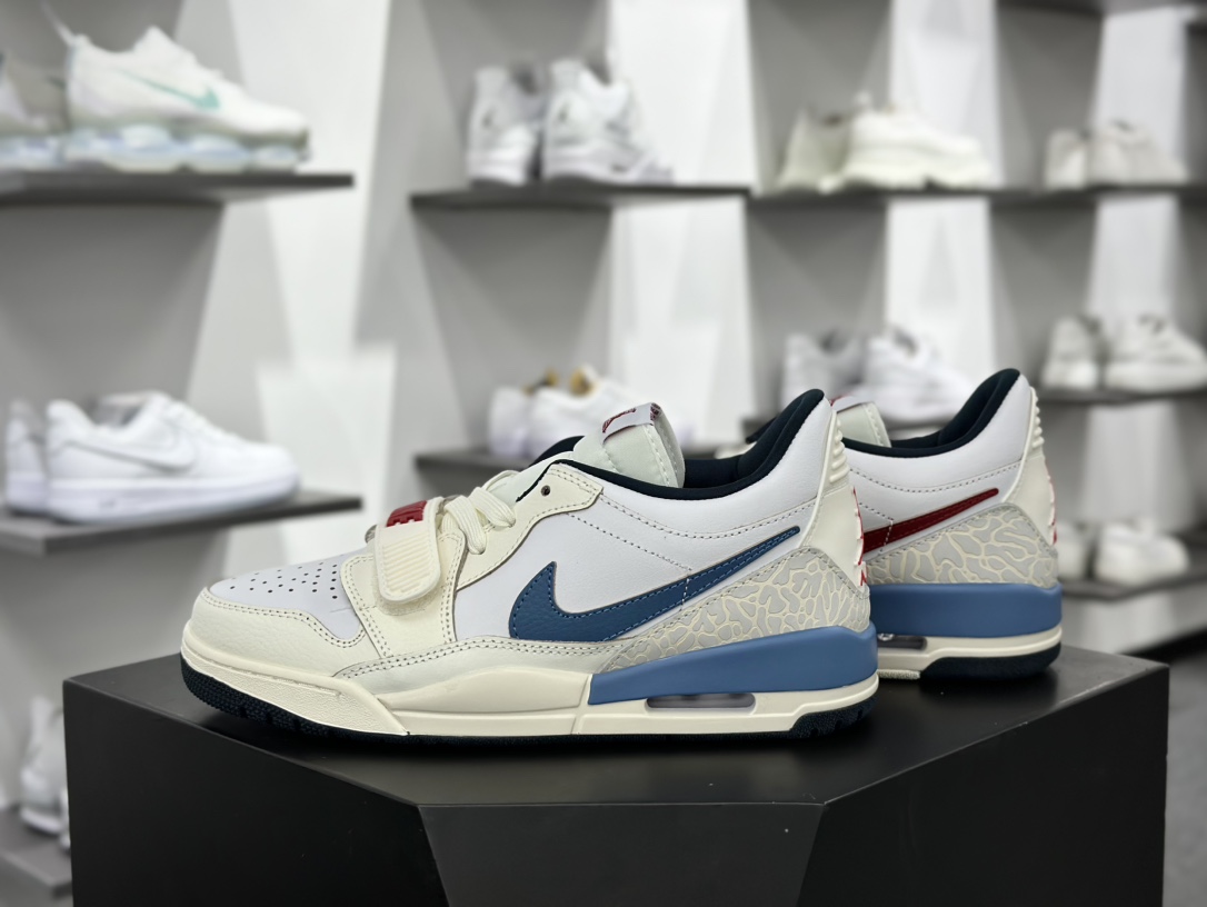 耐克Nike Air Jordan Legacy 312 Low”Jumpman Motion Logo”乔丹休闲运动篮球鞋“皮革米白运动红蓝”HM3709-141