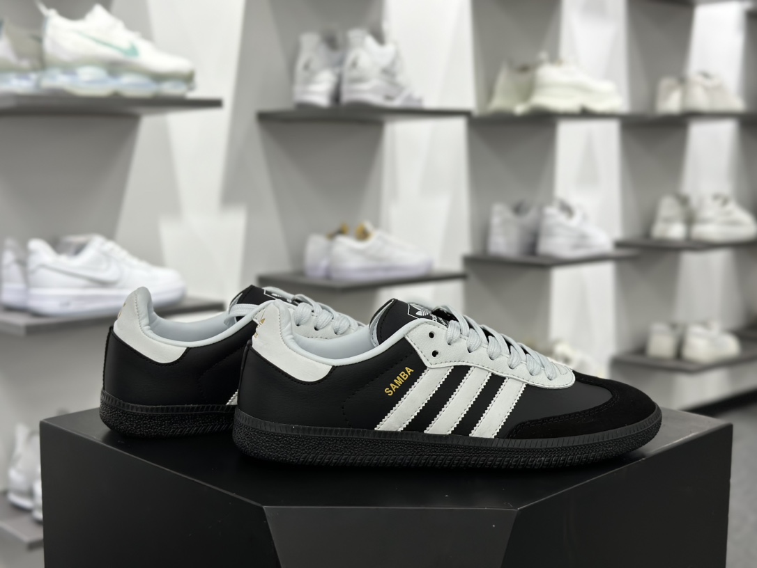 三叶草Adidas Originals Samba OG”Black 75 Anniversary”桑巴舞运动板鞋“熊猫黑白金75周年”JP5282