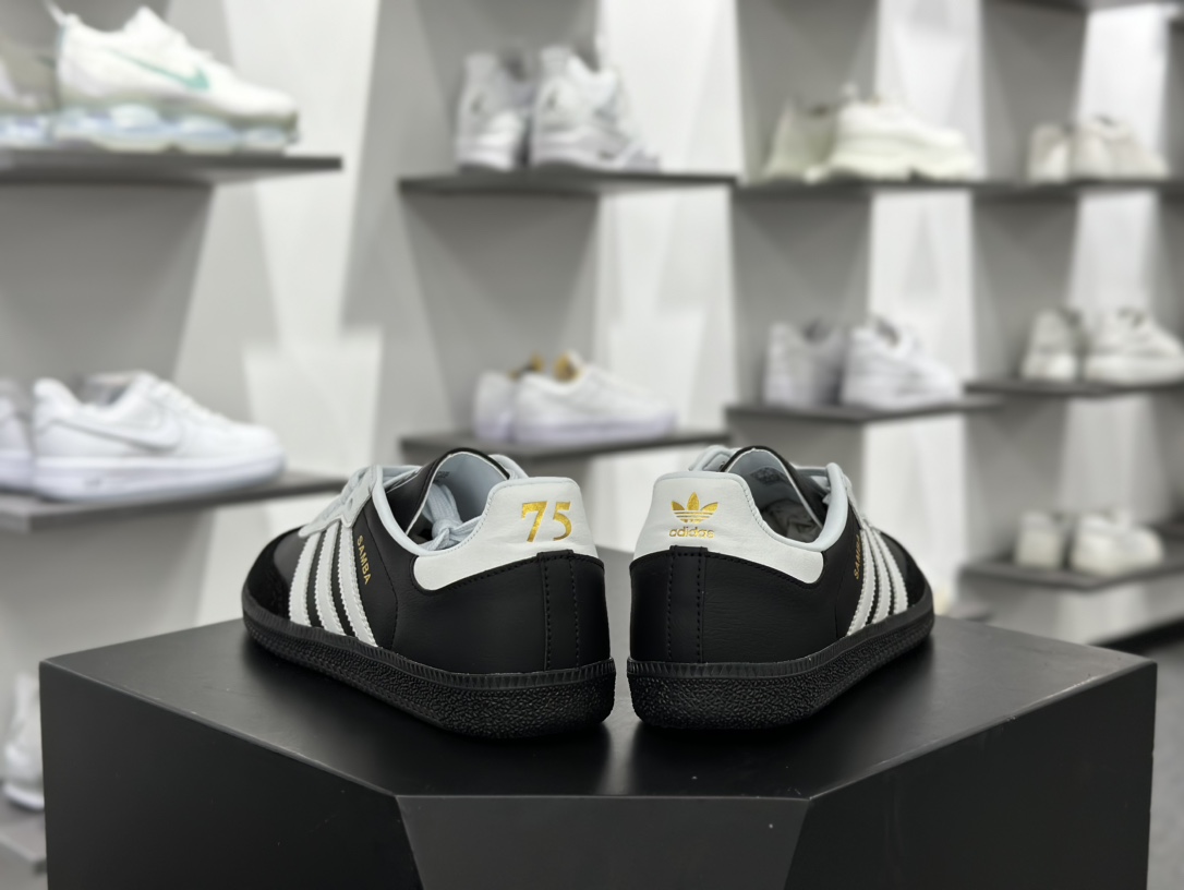 三叶草Adidas Originals Samba OG”Black 75 Anniversary”桑巴舞运动板鞋“熊猫黑白金75周年”JP5282