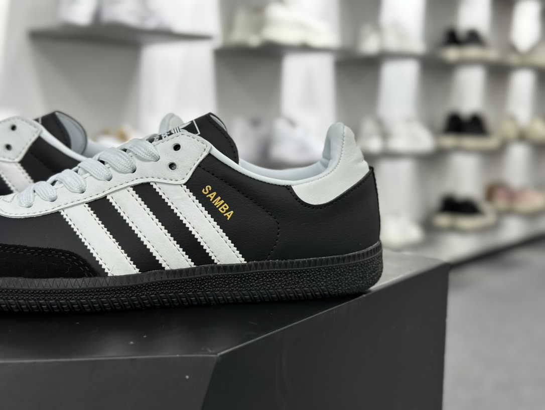 三叶草Adidas Originals Samba OG”Black 75 Anniversary”桑巴舞运动板鞋“熊猫黑白金75周年”JP5282