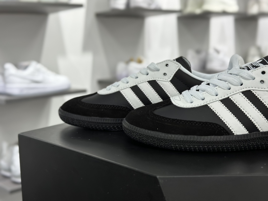 三叶草Adidas Originals Samba OG”Black 75 Anniversary”桑巴舞运动板鞋“熊猫黑白金75周年”JP5282