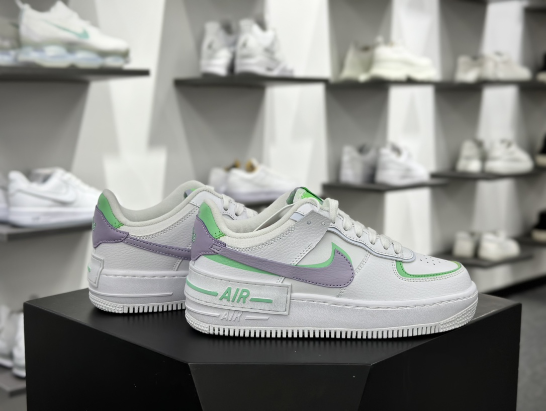 耐克Nike WMNS Air Force 1 Shadow”White/Green/Purple”空军一号板鞋”皮革白亮绿淡紫”CU8591-103