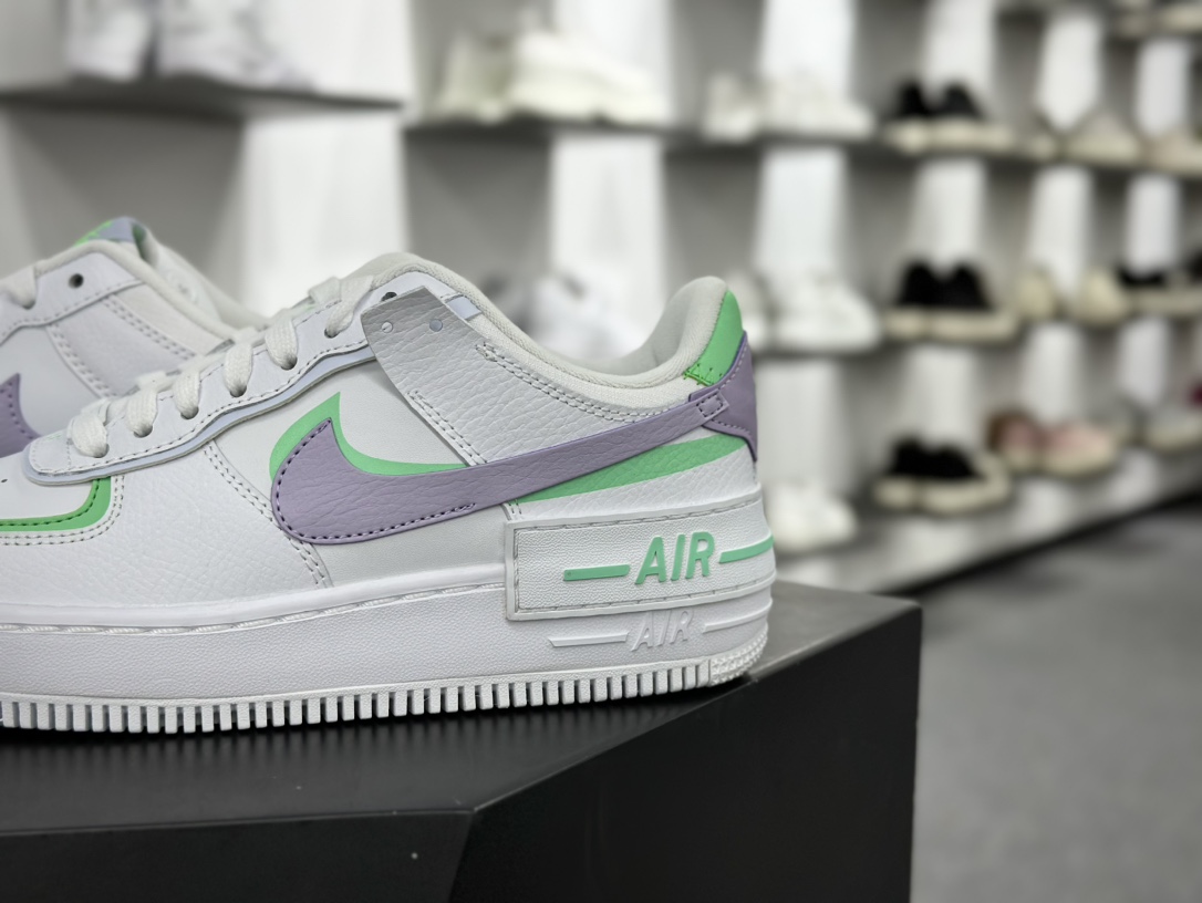 耐克Nike WMNS Air Force 1 Shadow”White/Green/Purple”空军一号板鞋”皮革白亮绿淡紫”CU8591-103