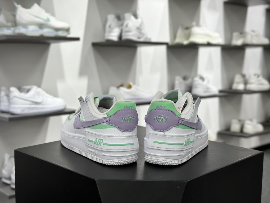 耐克Nike WMNS Air Force 1 Shadow”White/Green/Purple”空军一号板鞋”皮革白亮绿淡紫”CU8591-103