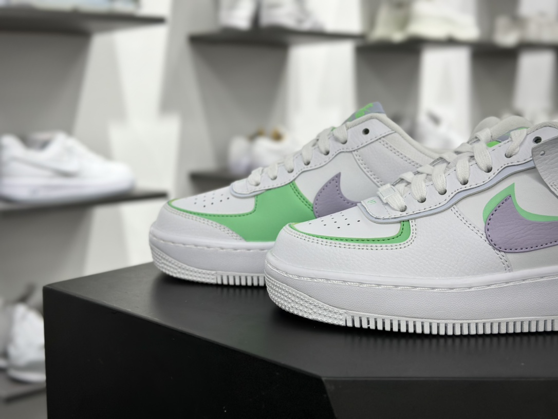 耐克Nike WMNS Air Force 1 Shadow”White/Green/Purple”空军一号板鞋”皮革白亮绿淡紫”CU8591-103