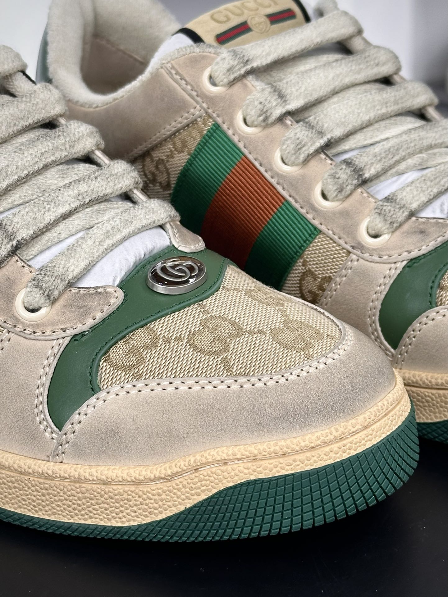 古驰Gucci Screener GG Sneaker Low 经典原型系列低帮运动板鞋“黄油白GG提花深绿桔红”546551 9Y920 9666