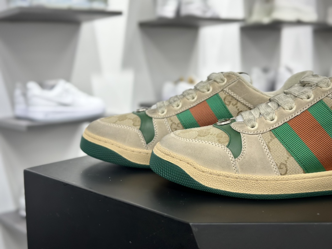 古驰Gucci Screener GG Sneaker Low 经典原型系列低帮运动板鞋“黄油白GG提花深绿桔红”546551 9Y920 9666