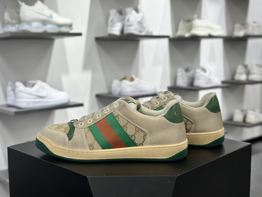 古驰Gucci Screener GG Sneaker Low 经典原型系列低帮运动板鞋“黄油白GG提花深绿桔红”546551 9Y920 9666