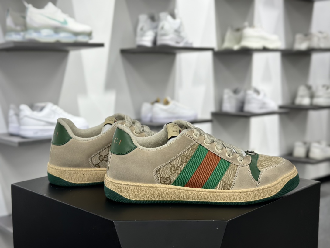 古驰Gucci Screener GG Sneaker Low 经典原型系列低帮运动板鞋“黄油白GG提花深绿桔红”546551 9Y920 9666