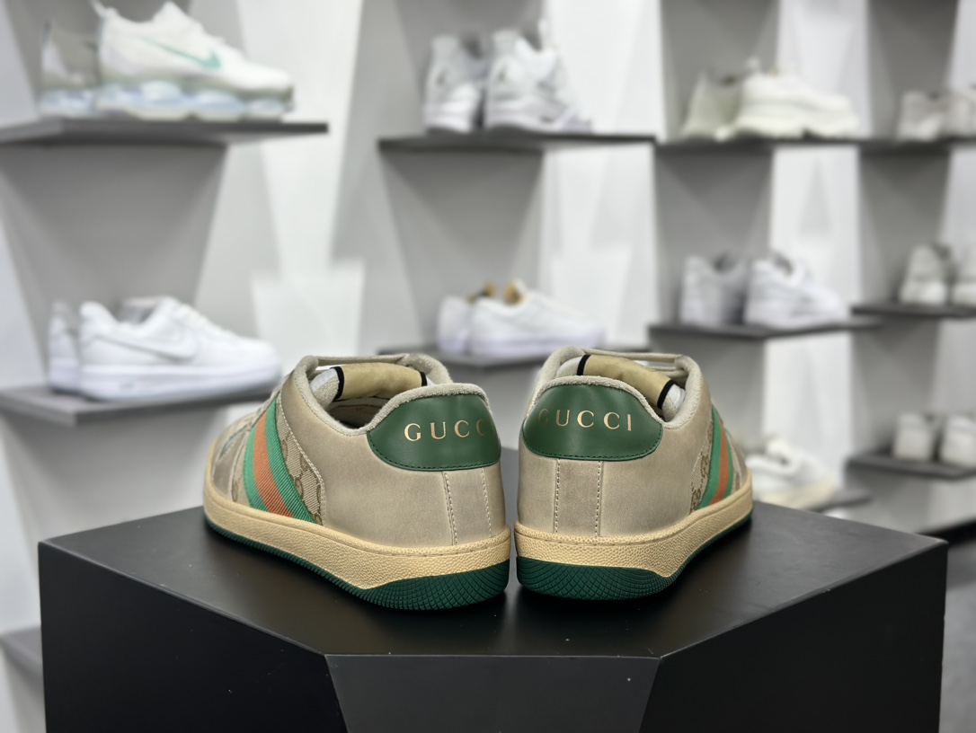 古驰Gucci Screener GG Sneaker Low 经典原型系列低帮运动板鞋“黄油白GG提花深绿桔红”546551 9Y920 9666