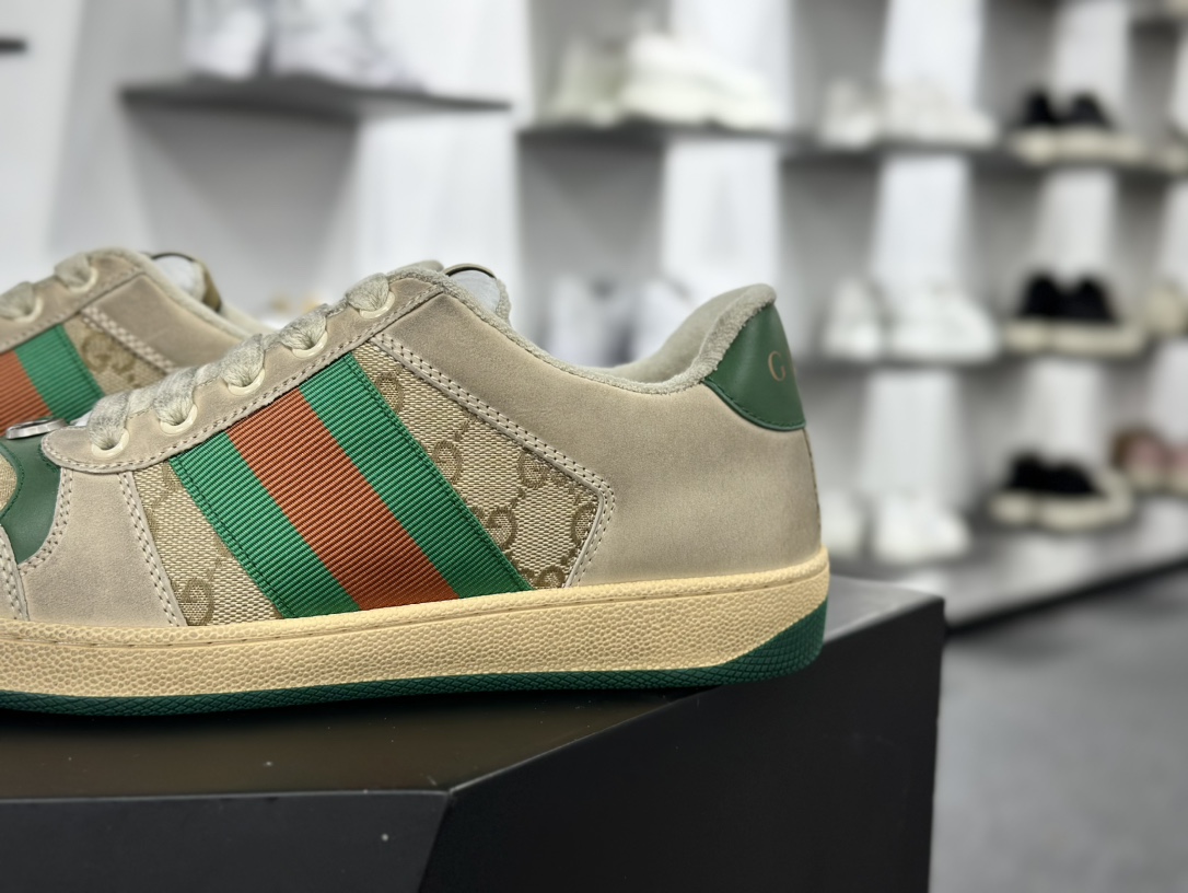 古驰Gucci Screener GG Sneaker Low 经典原型系列低帮运动板鞋“黄油白GG提花深绿桔红”546551 9Y920 9666