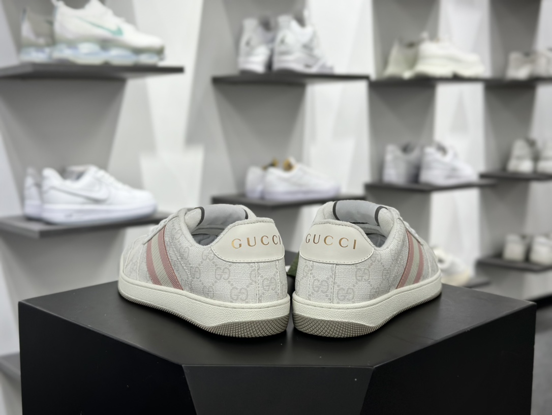 古驰Gucci Screener GG Sneaker Low 经典原型系列低帮板鞋“白粉GG木纹布”771134 96GE0 9058