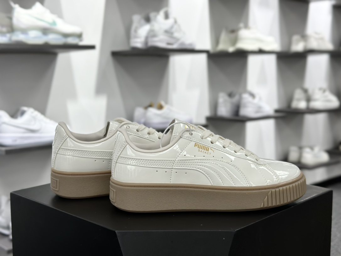 彪马PUMA Suede Platform Women's二代松糕复古休闲运动百搭显高板鞋“皮革米白金标LOGO”396813-03