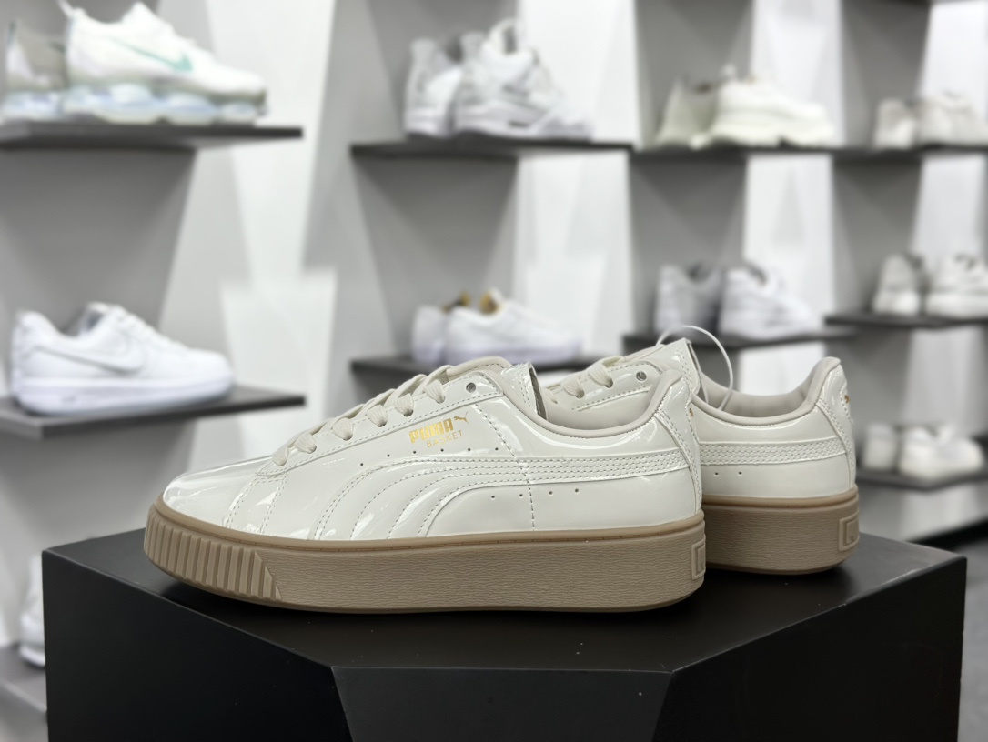 彪马PUMA Suede Platform Women's二代松糕复古休闲运动百搭显高板鞋“皮革米白金标LOGO”396813-03