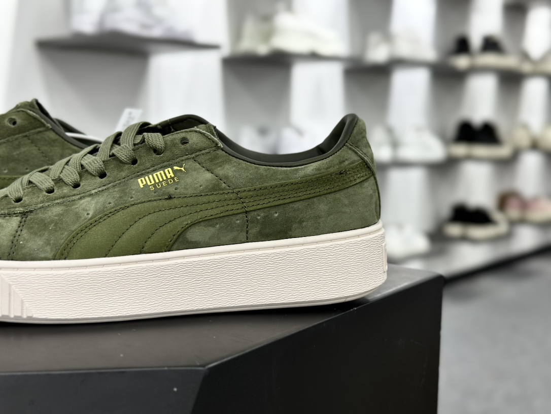 彪马PUMA Suede Platform Women's二代松糕复古休闲运动百搭显高板鞋“军绿金标LOGO”365828-04