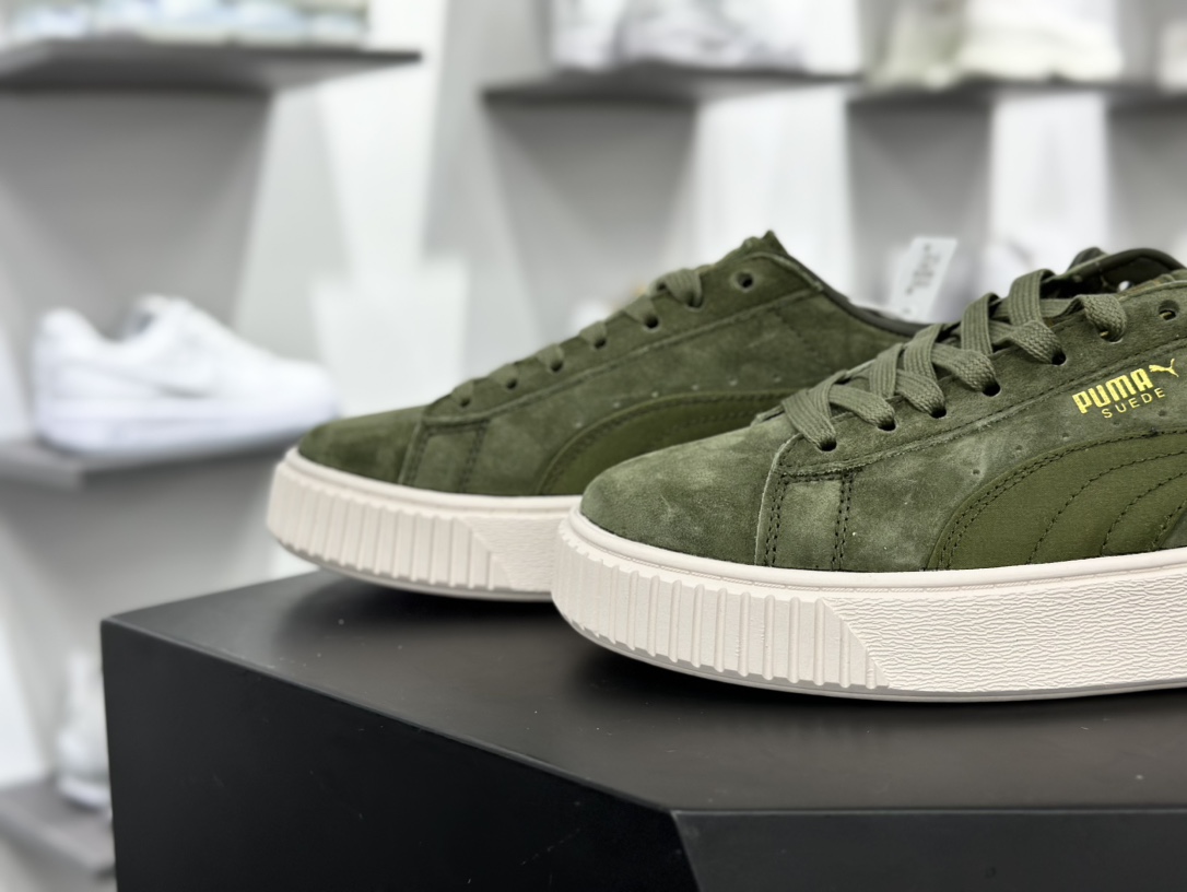 彪马PUMA Suede Platform Women's二代松糕复古休闲运动百搭显高板鞋“军绿金标LOGO”365828-04