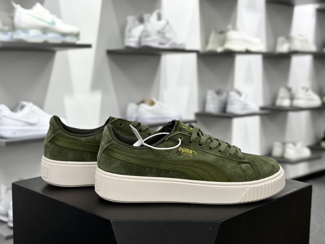 彪马PUMA Suede Platform Women's二代松糕复古休闲运动百搭显高板鞋“军绿金标LOGO”365828-04