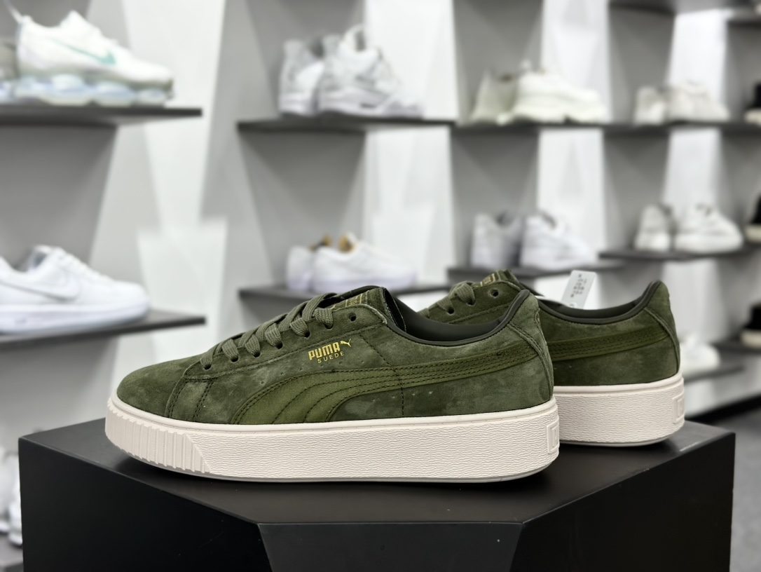 彪马PUMA Suede Platform Women's二代松糕复古休闲运动百搭显高板鞋“军绿金标LOGO”365828-04