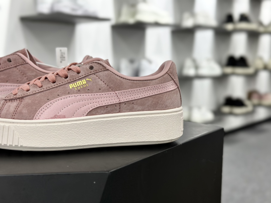 彪马PUMA Suede Platform Women's二代松糕复古休闲运动百搭显高板鞋“浅粉绸布标金LOGO”365828-03